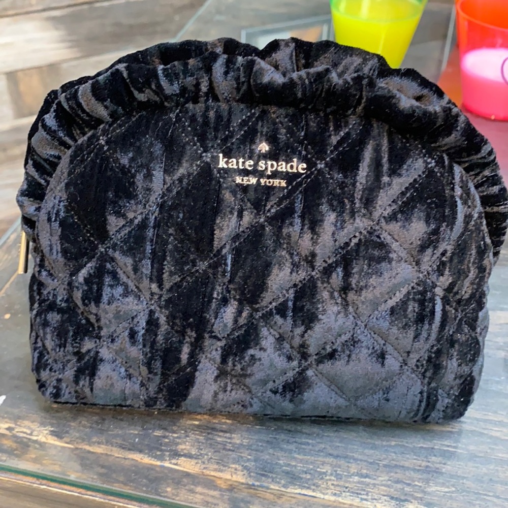 New black crush velvet Kate Spade cosmetic bag